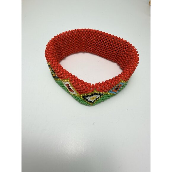 Handmade Beaded Cuff Bracelet Sz7 Colorful Western Style Boho Statement - Picture 5 of 6